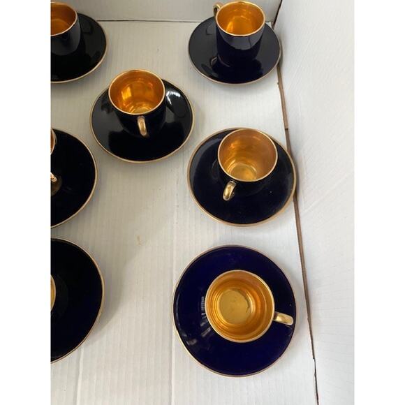 Rorstrand Fleur de Lis Cup & Saucer Cobalt Blue Porcelain Demitasse 7 pieces - Picture 3 of 4